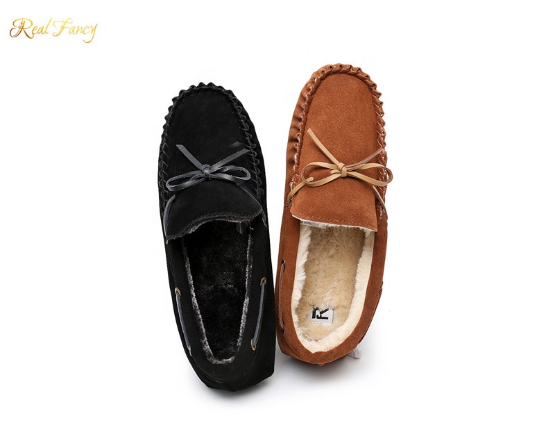 Custom Logo Excellent Cow Suede Leather Fur Winter Casual Shoes Moccasin For Men 