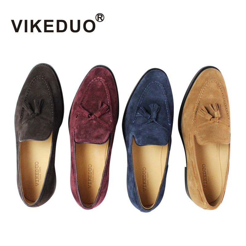 Vikeduo Hand Made New Arrival Guangzhou Tassel Loafer Shoes Antique Earthy Yellow Dress Suede Loafers For Men 